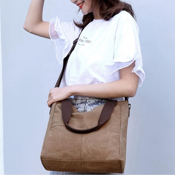 Women’s Small Canvas Tote Bag Shoulder Crossbody Bags Work Purses Travel Satchel - Picture 4 of 10